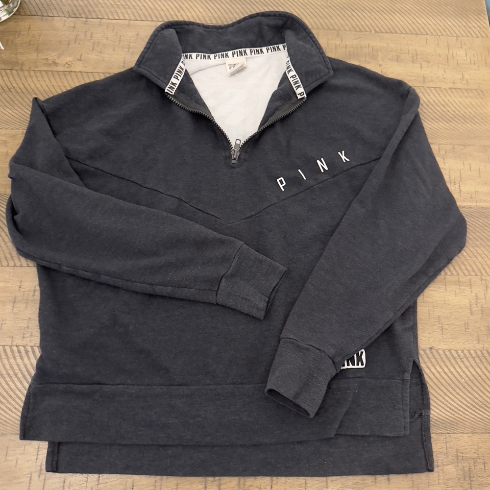 Victoria’s Secret PINK Dark Gray & White Quarter Zip Sweatshirt|Size XS